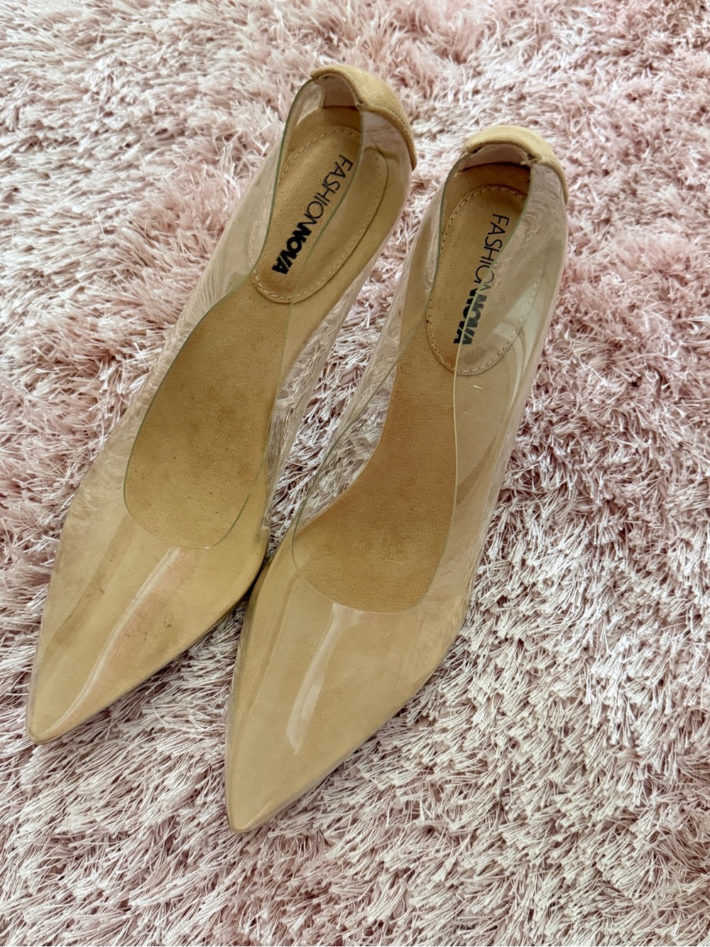 Fashion Nova Beige Pointed-Toe Clear Panel Pumps